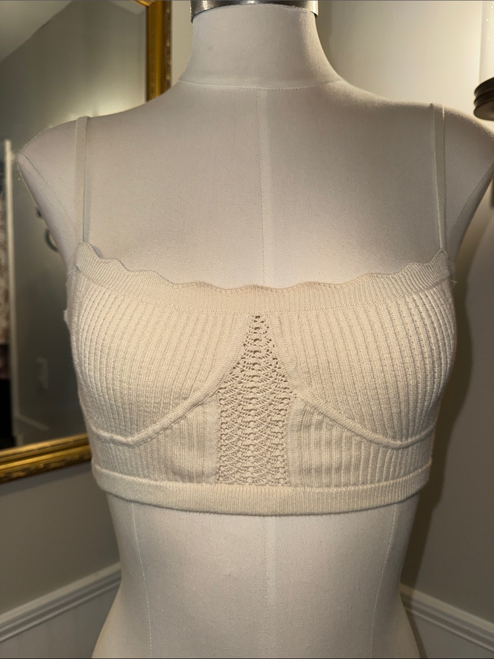 Reformation Cream Ribbed Scoop-Neck Bralette - Picture 1 of 7